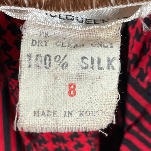 Vintage Silk Blazer Top John Yang Double Breasted Red Black Houndstooth 1980s - Picture 4 of 15